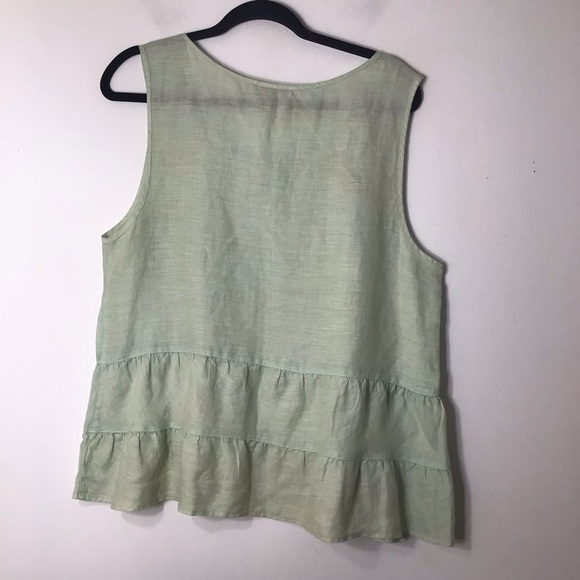 Cynthia Rowley linen top women green ruffle peplum sleeveless large feminine - Picture 3 of 5